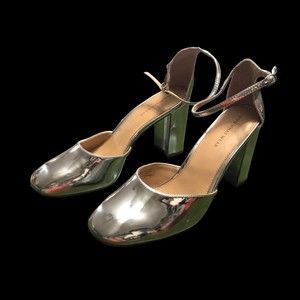 Who What Wear Silver Ankle Strap Shoes Block Heels Square Toes SZ 11 Drag Show